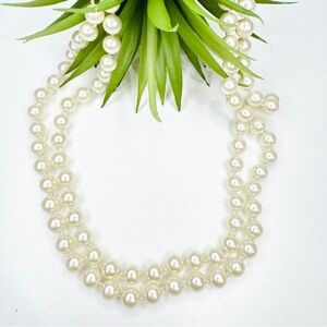 Vintage 36.5" Japan Cream Faux Pearl Glass Beaded Hand Knotted Necklace